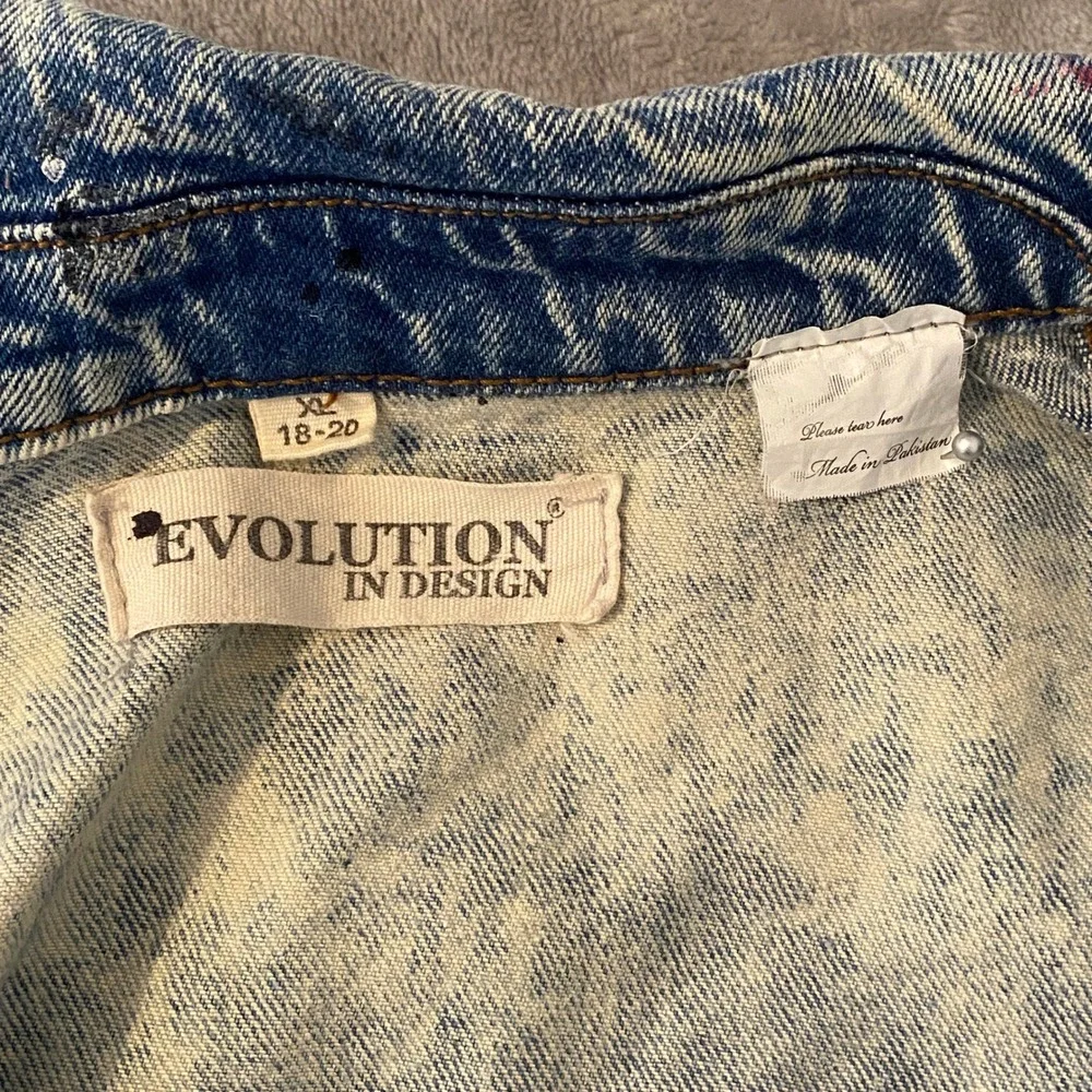 Evolution‎ In Design Denim Jacket Kids XL 18-20 Blue Paint Splatter Distressed